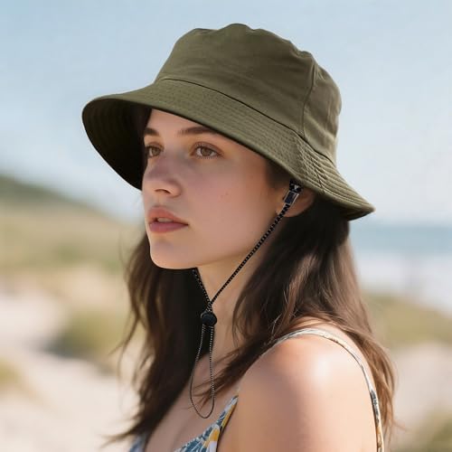 Croogo Windproof Fishing Hats UV Protection Safari Sun Cap Outdoor Bucket Hat Lightweight Boonie Hat for Hiking Camping - color: Gd90-green