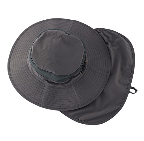 Home Prefer Outdoor UPF50+ Mesh Sun Hat Wide Brim Fishing Hat with Neck Flap Sun Hat for Men Women - color: Dark Gray