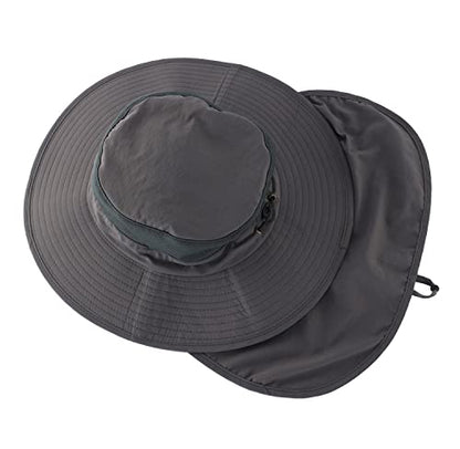 Home Prefer Outdoor UPF50+ Mesh Sun Hat Wide Brim Fishing Hat with Neck Flap Sun Hat for Men Women - color: Dark Gray