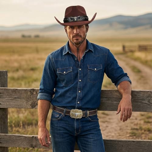 Chicingyou Cowboy Hat Belt - color: Coffee, size: for 31-34" Waist, style: Rivets