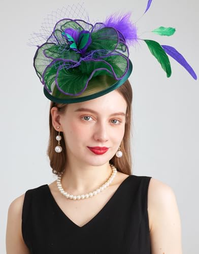 Women Organza Derby Hat Fascinator Tea Party Wedding Church Derby Hat Fascinator Hats Dual-use - color: 02c Grass Green