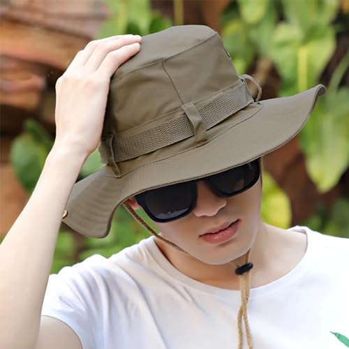 Taeku Sun Hat, Unisex Wide Brim Bucket Hat Sun Protection Cap Breathable Boonie Hat for Fishing Hiking Gardening Safari - color: Khaki