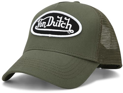 Von Dutch Unisex Trucker Hat - Retro Classic Solid Color Mesh Back Snapback Baseball Cap for Men & Women. - color: Sequoia