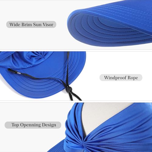 Sun Hats for Women, Wide Brim UV Protection Foldable Sun Visor Hats, UPF50+ - color: Blue