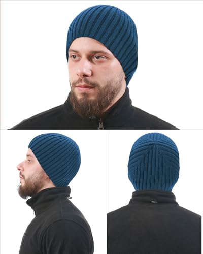 Wool Knit Beanie Hats for Men Women,Cuffless Winter Skull Caps - color: 1-lake Blue
