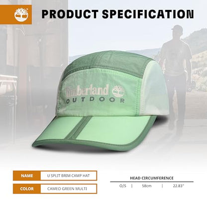 Timberland Mens Split Brim Foldable Camp Hat, Adjustable Panel Hat, Lightweight - color: Cameo Green Multi (Light Green)