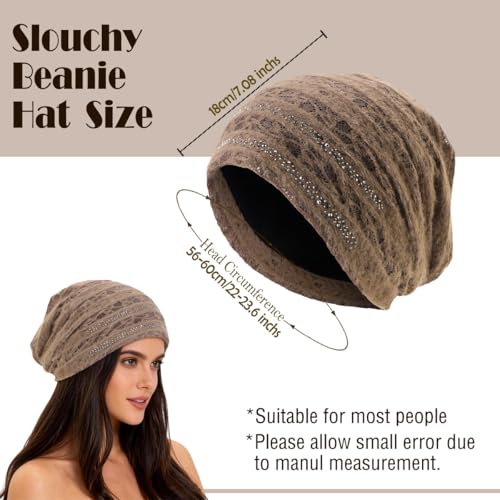 Crochet Slouchy Beanie Hat Turbans Headware for Women - color: Bea15 - Brown