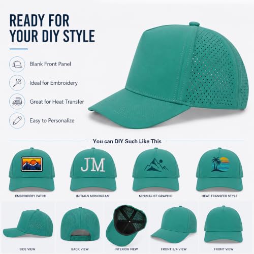 5 Panel Baseball Cap Quick Dry Mesh Snapback Hat for Women Men - color: Lakegreen