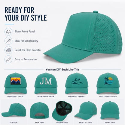 5 Panel Baseball Cap Quick Dry Mesh Snapback Hat for Women Men - color: Lakegreen