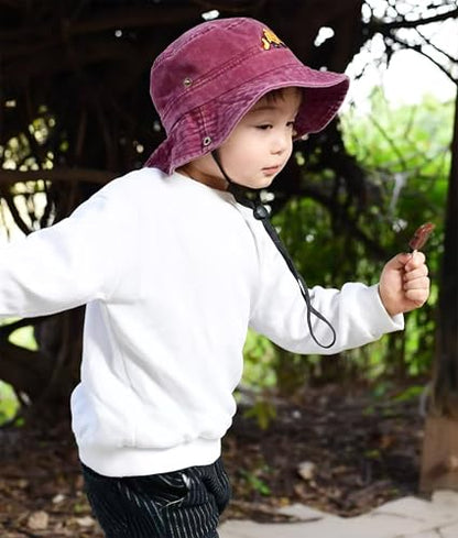 Safari Kids Sun Hat Bucket Boys Excavator Beach UPF 50+ Fishing Hat Toddler Girls Boonie Cap for 2-8T - color: Wine Red
