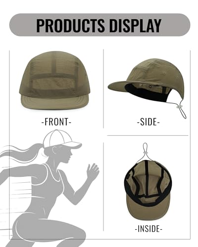 Croogo Short Brim Baseball Cap Flat Bill 5 Panel Hat Mesh Quick Drying Caps - color: Khaki