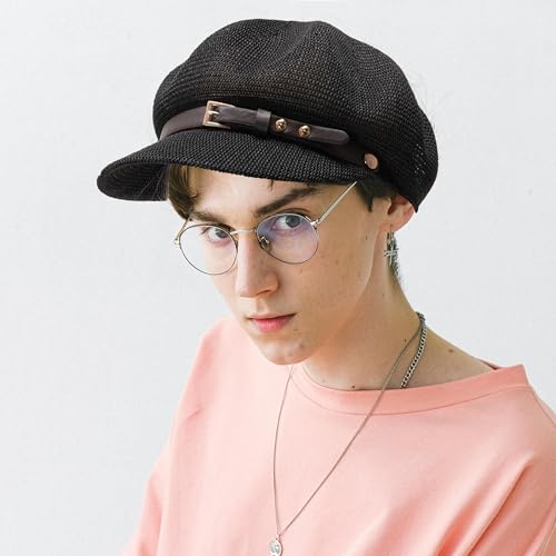 Lightweight Newsboy Cap Beret Breathable Mesh Sun Hat Beach Hats for Women - color: Black