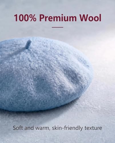 French Beret Hats for Women Men - Classic Wool Beanie Winter Cap - color: Sky Blue