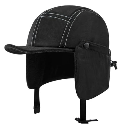 Clakllie Winter Earflaps Hat Short Brim Baseball Cap with Ear Flap Warm Trapper Hat Soft 5 Panel Style Russian Hats - color: Cdus-bswd2403-black