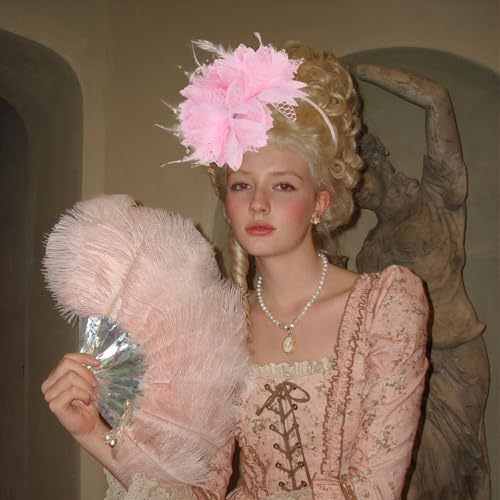 Elegant Fascinator Hat with Feather Pearl & Veil Tea Party Headband for Weddings Cocktail Parties & Dressy Outfits（Pink）