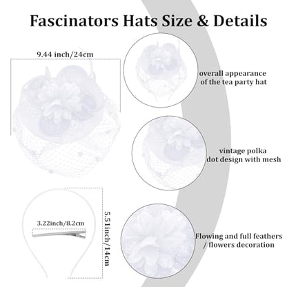 Semato Fascinators Hats for Women Mesh Feathers Elegant White Tea Party Kentucky Hat Derby Headband with Hair Clip - color: White
