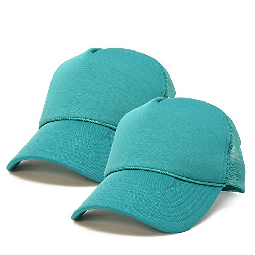 DALIX Solid Blank Trucker Hats Caps 2 Pack - color: Teal