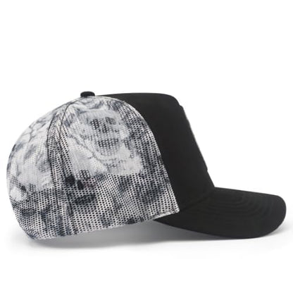 Urban Effort Trucker Hat for Men & Women, Mesh Back Baseball Cap, 5 Panel - color: Black + Skull Patch, style: Mesh Back