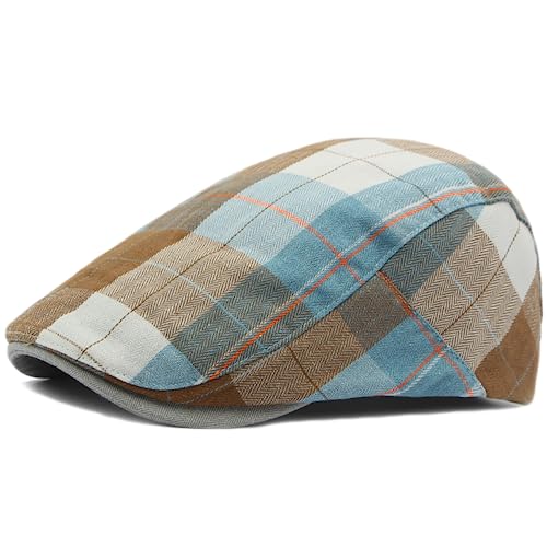 2 Pack Mens Newsboy Flat Cap Plaid Ivy Gatsby Cabbie Driving Golf Hat Beret - color: 2 Pcs Set D