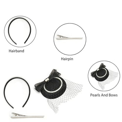 Fascinator Hats for Women,Pillbox Hat with Feather & Pearl, Women Tea Party Bridal Wedding Church Halloween Hat - color: Black