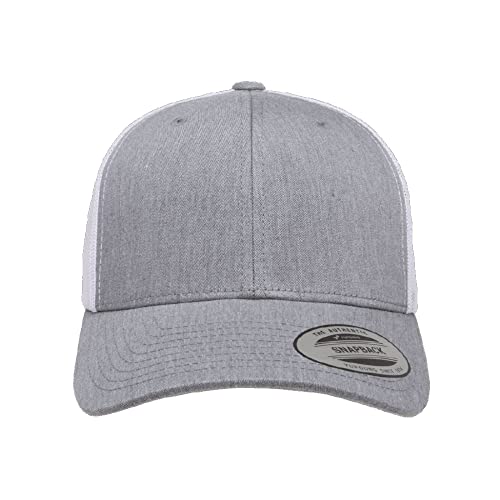 Yupoong Classic Mesh 6 Panel Retro Trucker Cap | Mid Profile Snapback - color: Heather/White