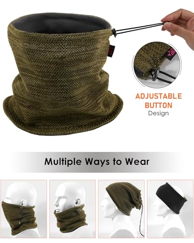 Winter Mens Beanie Hat Scarf Set Fleece Lined Windproof Ski Skull Cap Women - color: Khaki+grey