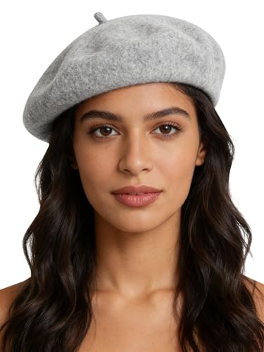 Sumolux Women Beret Hat Vintage French Solid Color Classic Winter Cap - color: Grey B