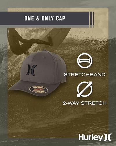 Hurley Mens Textured Fitted Baseball Cap, Moisture Wicking, Curved Brim - color: Dark Grey, size: Small-Medium