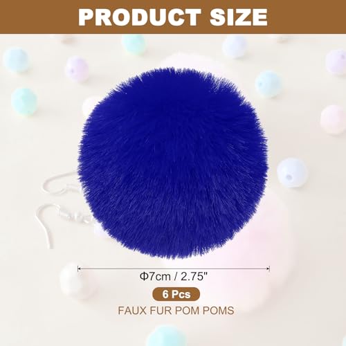 PATIKIL Faux Fur Pom Poms for Hats, 6 Pcs Fluffy Soft Fur Poms Balls with Elastic Loop for Keychain Knitting Hats DIY Scarves Gloves Bag Christmas, Blue - color: Blue