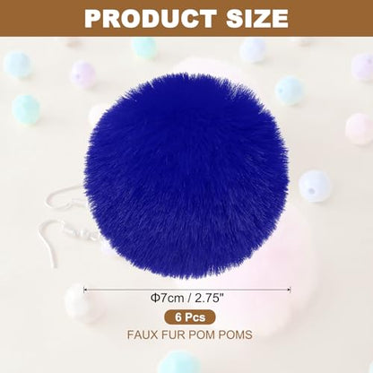 PATIKIL Faux Fur Pom Poms for Hats, 6 Pcs Fluffy Soft Fur Poms Balls with Elastic Loop for Keychain Knitting Hats DIY Scarves Gloves Bag Christmas, Blue - color: Blue