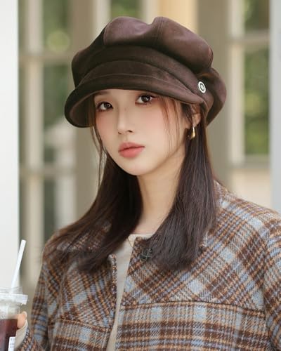 URAWOW Newsboy Cap for Women with Visor Fall Beret Hats for Women Ladies Slouchy Fashion Accessories Classic Casual - color: Style a Grey