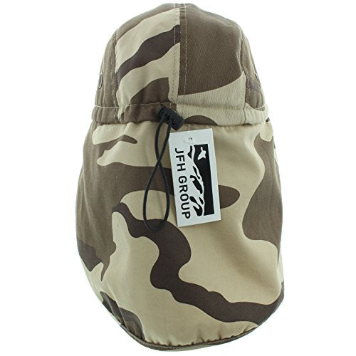 JFH 4 Panel Adjustable Outdoors Fishing Cap with Ear and Neck Flap Sun Cover Unisex - color: Desert Camo