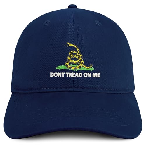 Trendy Apparel Shop Don't Tread on Me Embroidered Unstructured Cotton Dad Hat - color: Navy