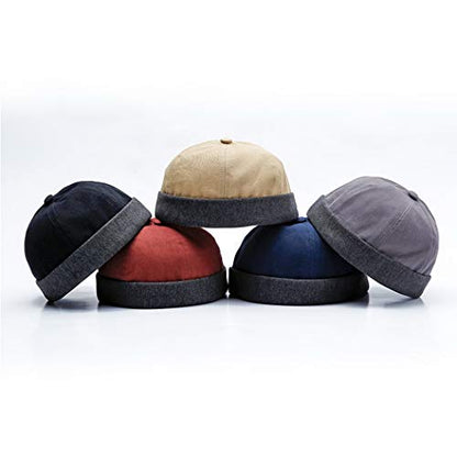 Unisex Cotton Brimless Beanie Hat Adjustable Trendy Skull Cap Sailor Cap - color: Beige