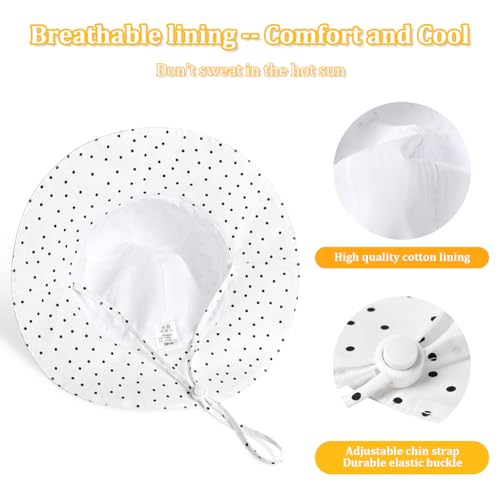 Baby Girl Sun Hat with UPF 50+ Outdoor Adjustable Beach Hat with Wide Brim Bucket Hats - color: Beige-stripe & Black Dots -2pcs, size: 0-6 Months