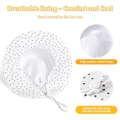 Baby Girl Sun Hat with UPF 50+ Outdoor Adjustable Beach Hat with Wide Brim Bucket Hats - color: Beige-stripe & Black Dots -2pcs, size: 2-3T