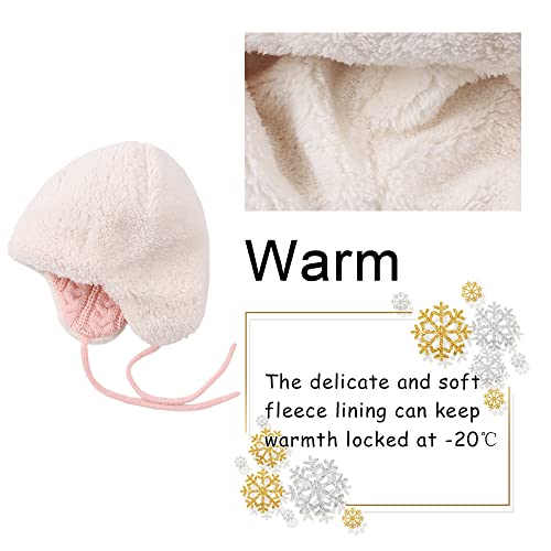Peecabe Winter Kids Beanie Hat Baby Knitted Hats Fleece Earflap Toddler Cap - color: Pink, size: 2-5T