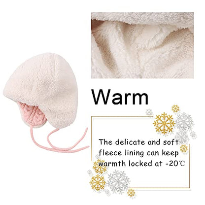 Peecabe Winter Kids Beanie Hat Baby Knitted Hats Fleece Earflap Toddler Cap - color: Pink, size: 2-5T