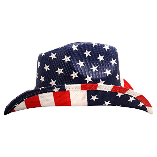 grinderPUNCH Straw Cowboy Hat for Men Women Western Cowgirl Outback Sun Hat - color: Modern Flag