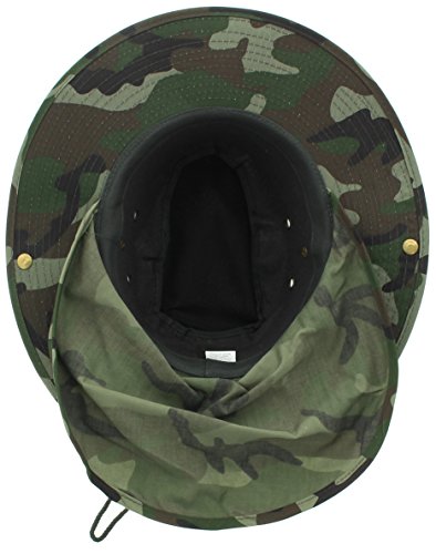 Wide Brim Outdoor Safari Summer Sun Hat with Neck Flap - color: Green Camo Solid, size: X-Large