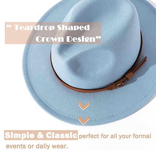 Lisianthus Men & Women Vintage Wide Brim Fedora Hat - color: Sky Blue, size: Large