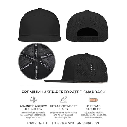 4 Inclusive Sizes Performance Flat Brim Trucker Hat Men Women, 7 Panel Snapback Running - color: 61.black