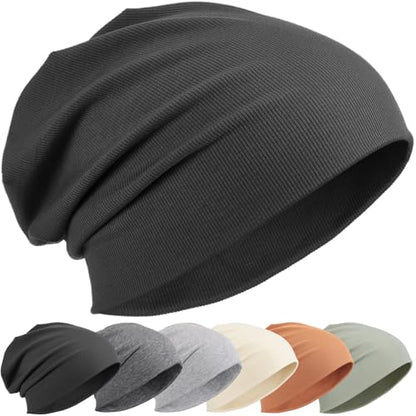 Slouchy Beanie for Women Men Thin Knit Winter Hat 93% Cotton Beanies - color: Black
