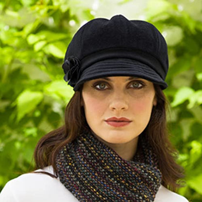 Newsboy Hat for Women's Cap 8 Panel Wool Made in Ireland - color: Black