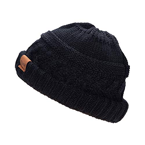 Rosoz 2 Pack Ponytail Beanie for Women,Winter Warm Beanie Tail Soft Stretch Cable Knit Messy High Bun Hat - color: 1pack-black