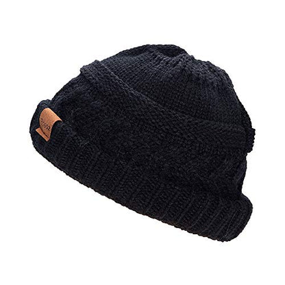 Rosoz 2 Pack Ponytail Beanie for Women,Winter Warm Beanie Tail Soft Stretch Cable Knit Messy High Bun Hat - color: 1pack-black