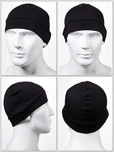 Syhood 4 Cotton Skull Caps for Men Women Sleep Night Hat Beanie - color: Black