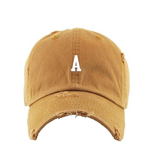 A Initial Letter Vintage Baseball Cap Embroidered Cotton Adjustable Distressed Dad Hat - color: Timberland