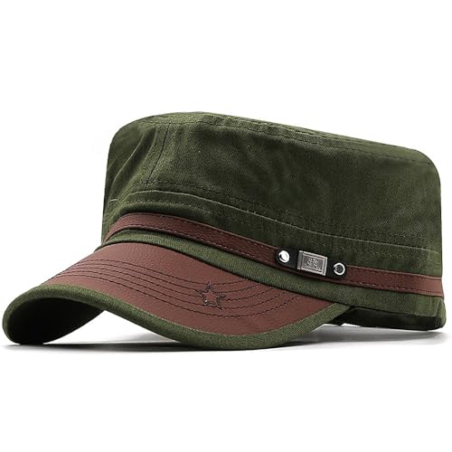Cadet Army Cap for Men Women Military Adjustable Unisex Flat Top Hat - color: Army Green