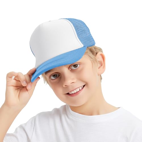 TOPTIE Kids Trucker Hat 5-Panel Foam Front Snapback Cap (Ages 3-7) - color: Light Blue/White